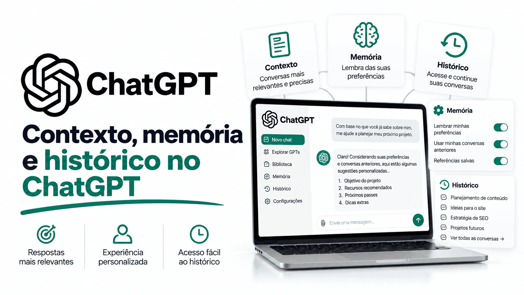 Contexto, memória e histórico no ChatGPT: diferenças, controles e privacidade