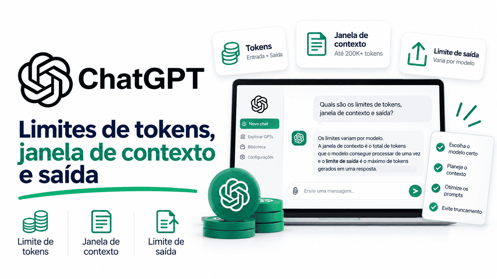 Limites de tokens, janela de contexto e saída: como calcular sem confundir os limites