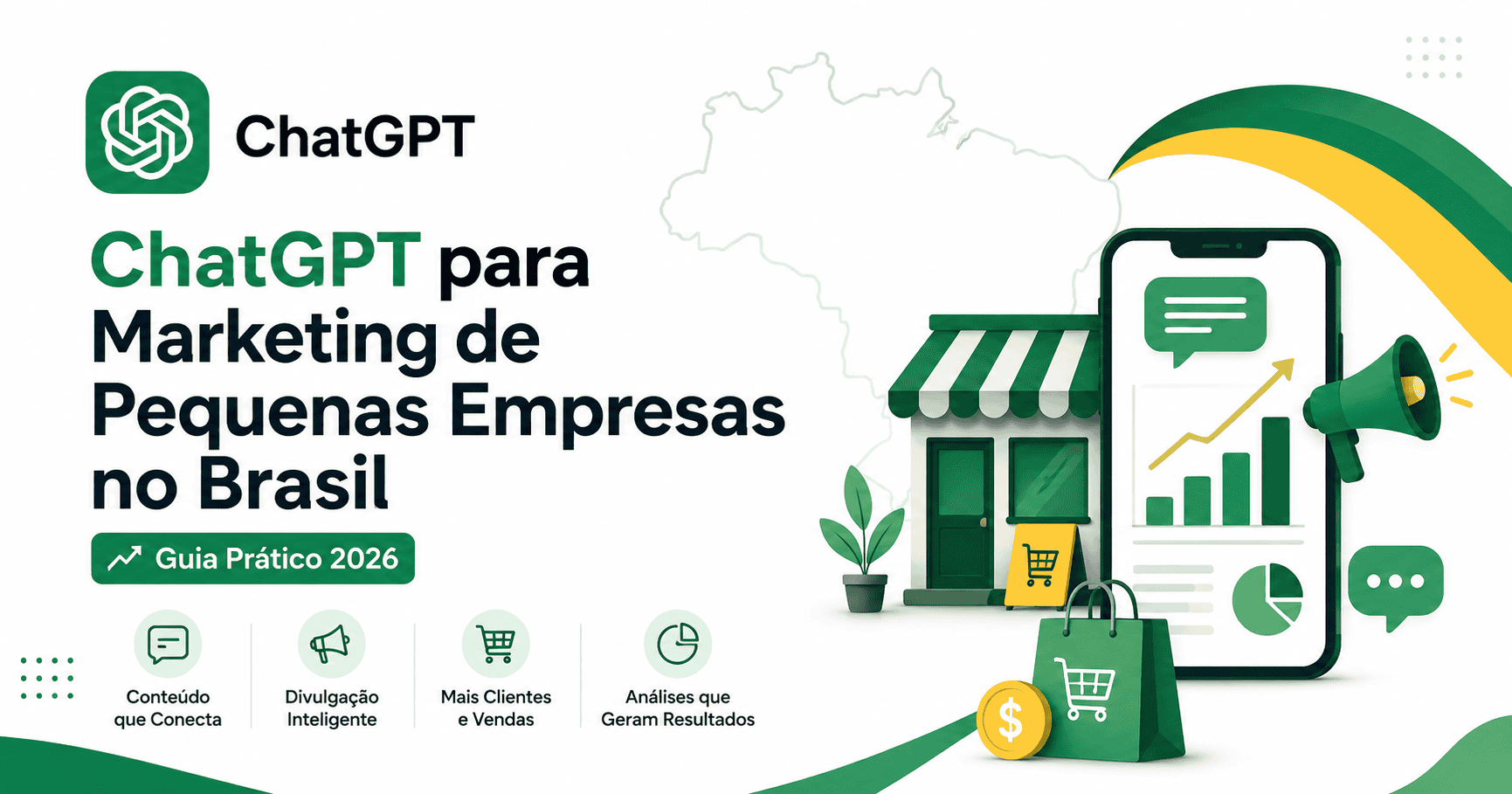 Pequeno empresário usando ChatGPT para planejar marketing digital no Brasil