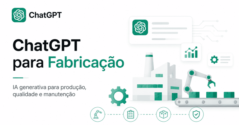 Equipe industrial usando ChatGPT para relatórios de produção, qualidade e manutenção