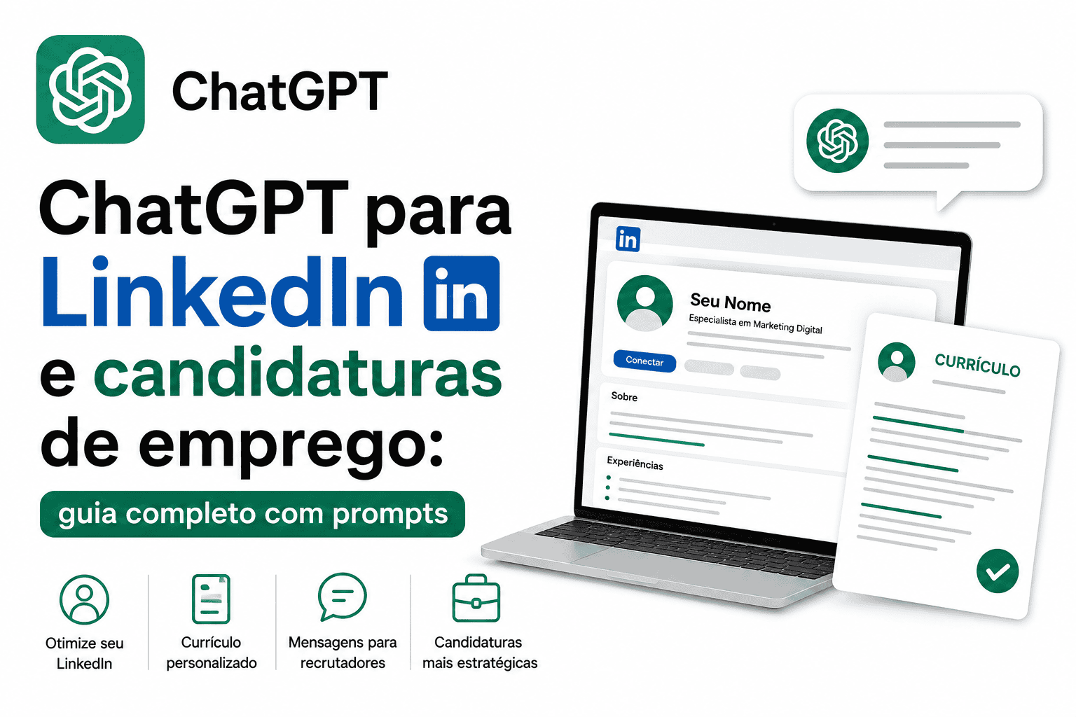 Profissional usando ChatGPT para melhorar LinkedIn, currículo e candidaturas de emprego